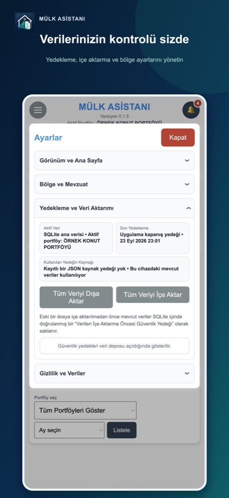 iPhone yedekleme ve ayarlar ekranı