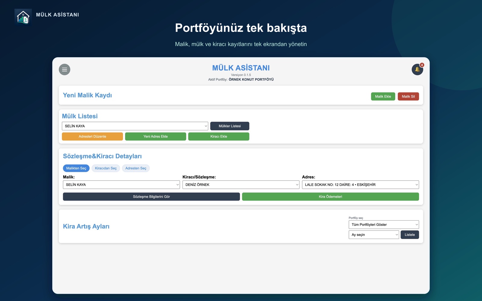 Mülk Asistanı Mac portföy özeti ekranı